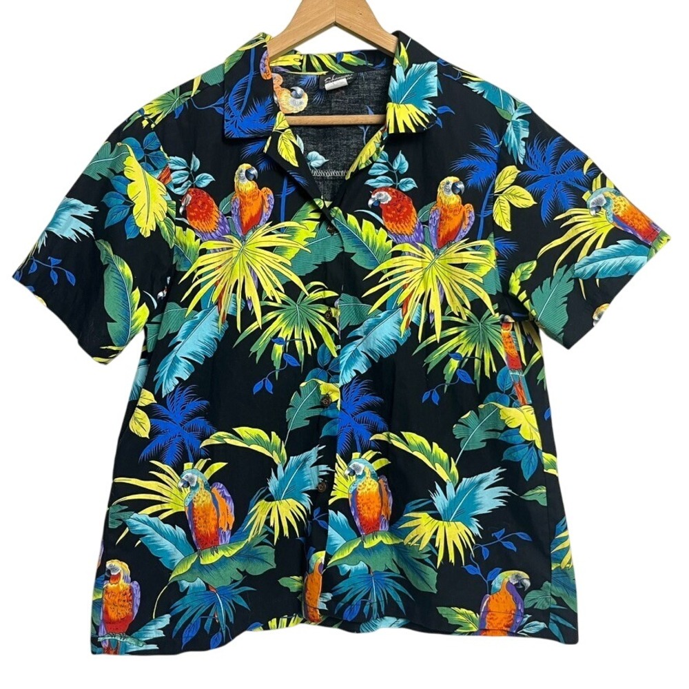 VTG Shannon Marie Hawaiian Shirt Button Up ‎ Multicolored palm Leaves sz XL